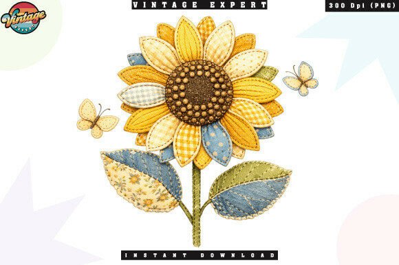 Download Sunflower Patchwork Floral Vintage PNG - Vintage Collection
