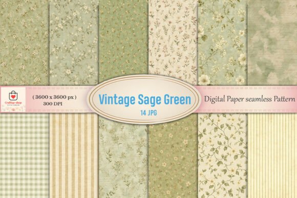 Download Vintage Sage Green Floral Digital Paper - Vintage Collection