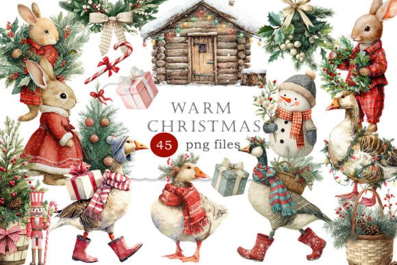 Download Vintage Warm Christmas, Geese, Rabbits - Vintage Collection